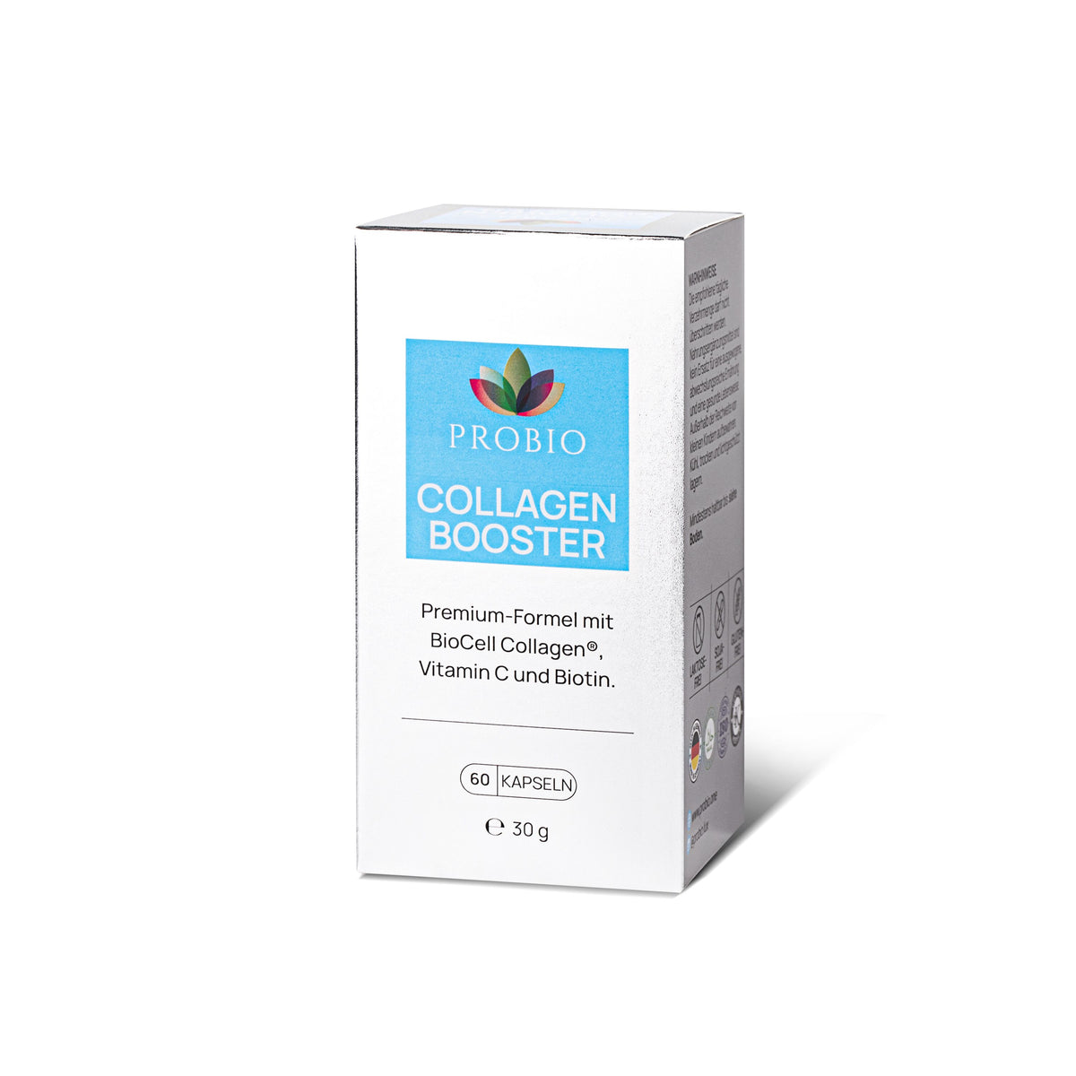 Probio Collagen Booster Verpackung – Premium Nahrungsergänzung mit BioCell Collagen®, Vitamin C und Biotin (60 Kapseln)
