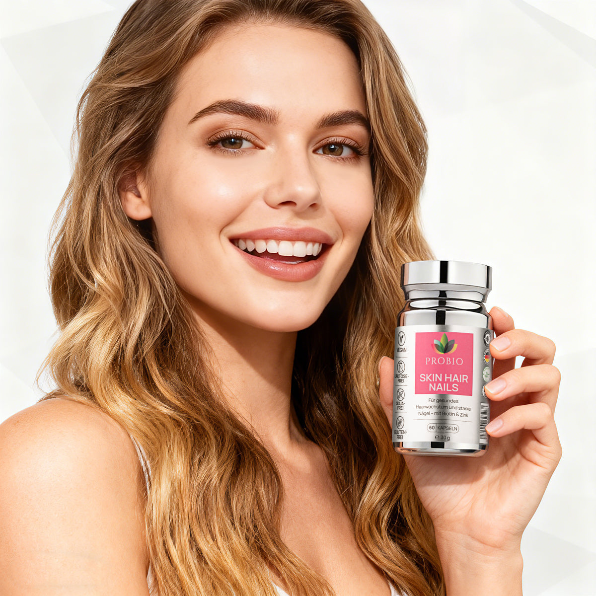 Probio Skin Hair Nails – Faltschachtel mit Zink, Biotin, Polyporus umbellatus, Bambusextrakt und Perlhirse, 60 Kapseln