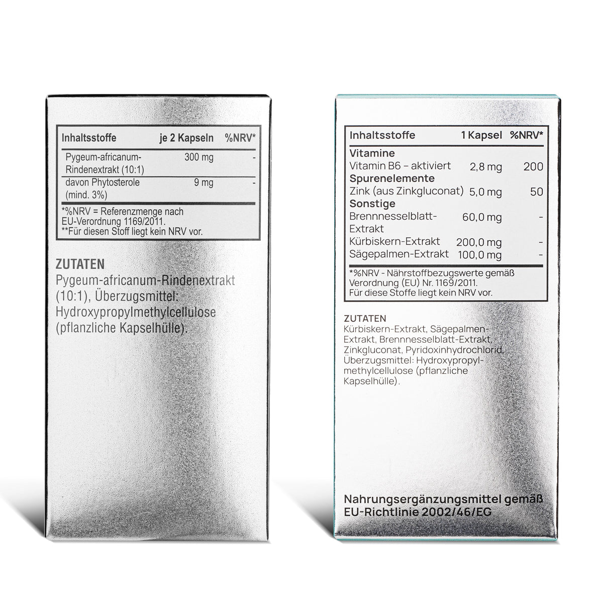 PROBIO VITALITY PROTOCOL: Rückseiten der Verpackungen mit Nährwerttabelle und Zutaten (Curaprostat+ & Noaprost+)PROBIO VITALITY PROTOCOL: Rückseiten der Verpackungen mit Nährwerttabelle und Zutaten (Curaprostat+ & Noaprost+)